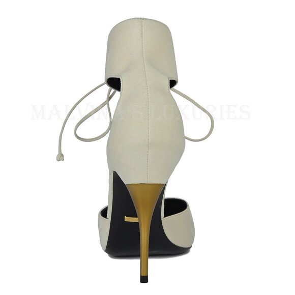 GUCCI SHOES PUMPS WITH ANKLE CUFF GOLD HIGH HEEL WHITE LEATHER sz 41.5 11.5 - Picture 6 of 15